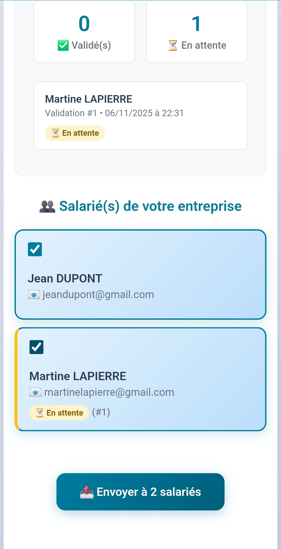 Demande de validation