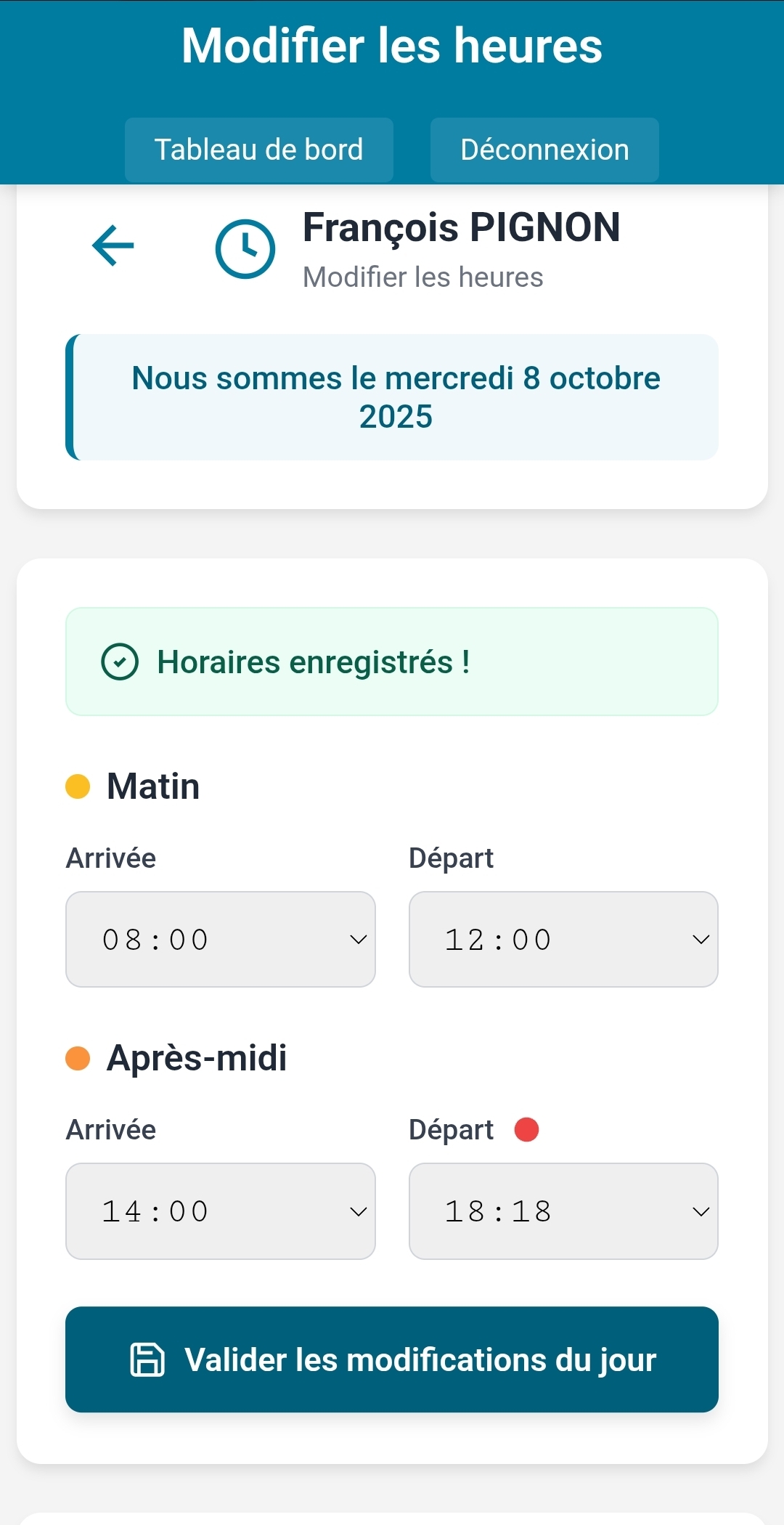 BadouBoard - Modification horaires