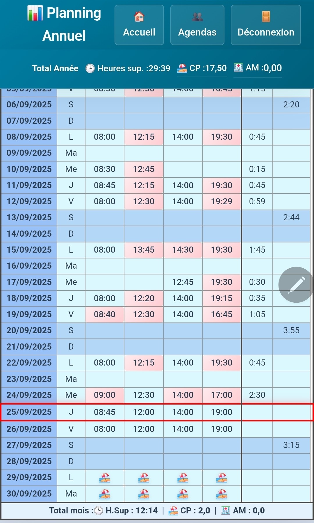 Interface de planning