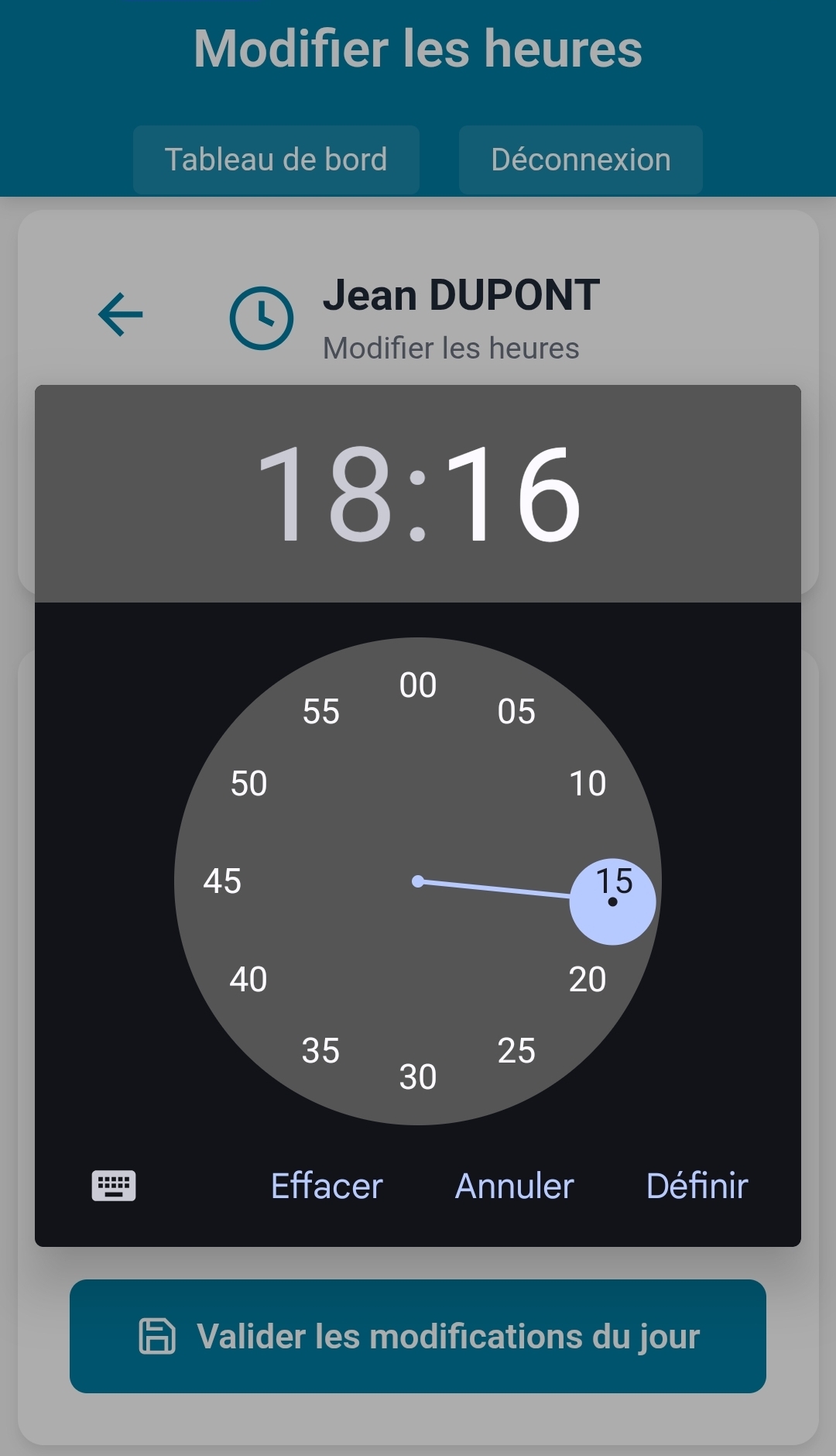 Modification de l'horaire