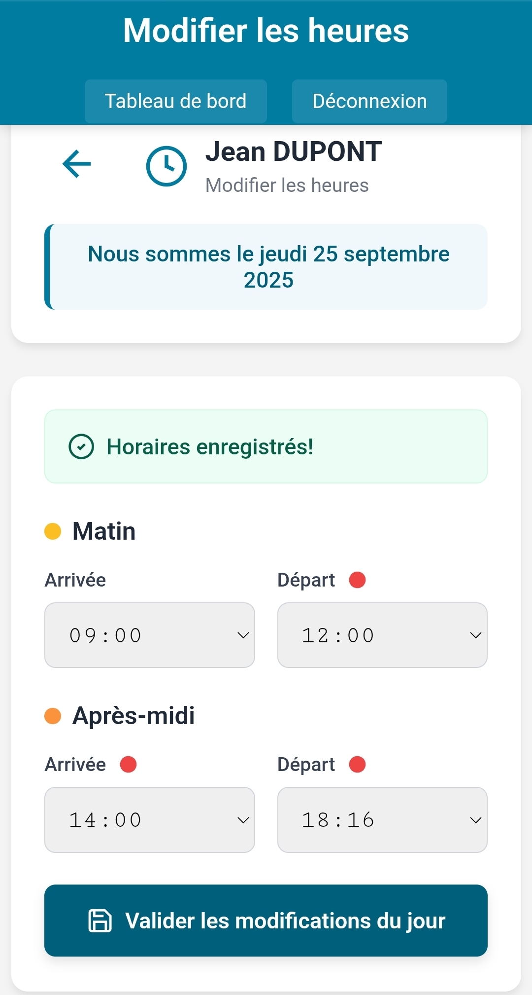 Validation des modifications